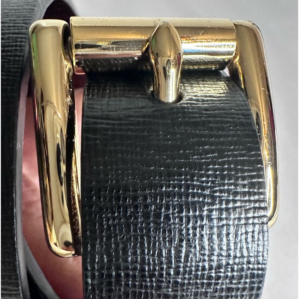 MICHAEL Michael Kors Black & Gold Buckle & metallic gold inner Leather Belt - Picture 2 of 7